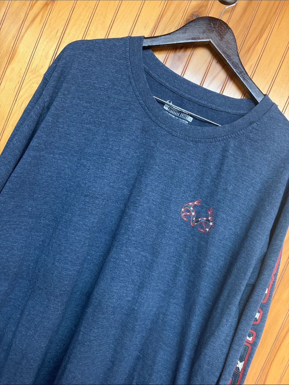 Realtree Men's Long Sleeve Graphic T-Shirt Heather Navy USA Flag Camo Antler 2XL
